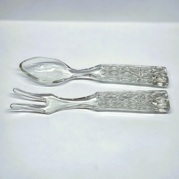 Vintage Anchor Hocking WEXFORD GLASS Fork and Spoon Salad Serving Set 9.75" - Picture 2 of 8